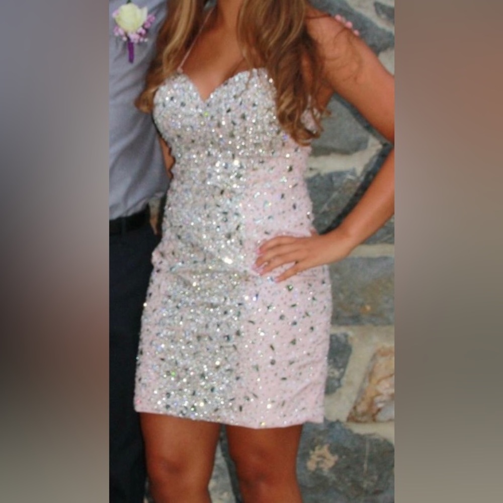 Pink with Silver Gems Dress by Terani Couture